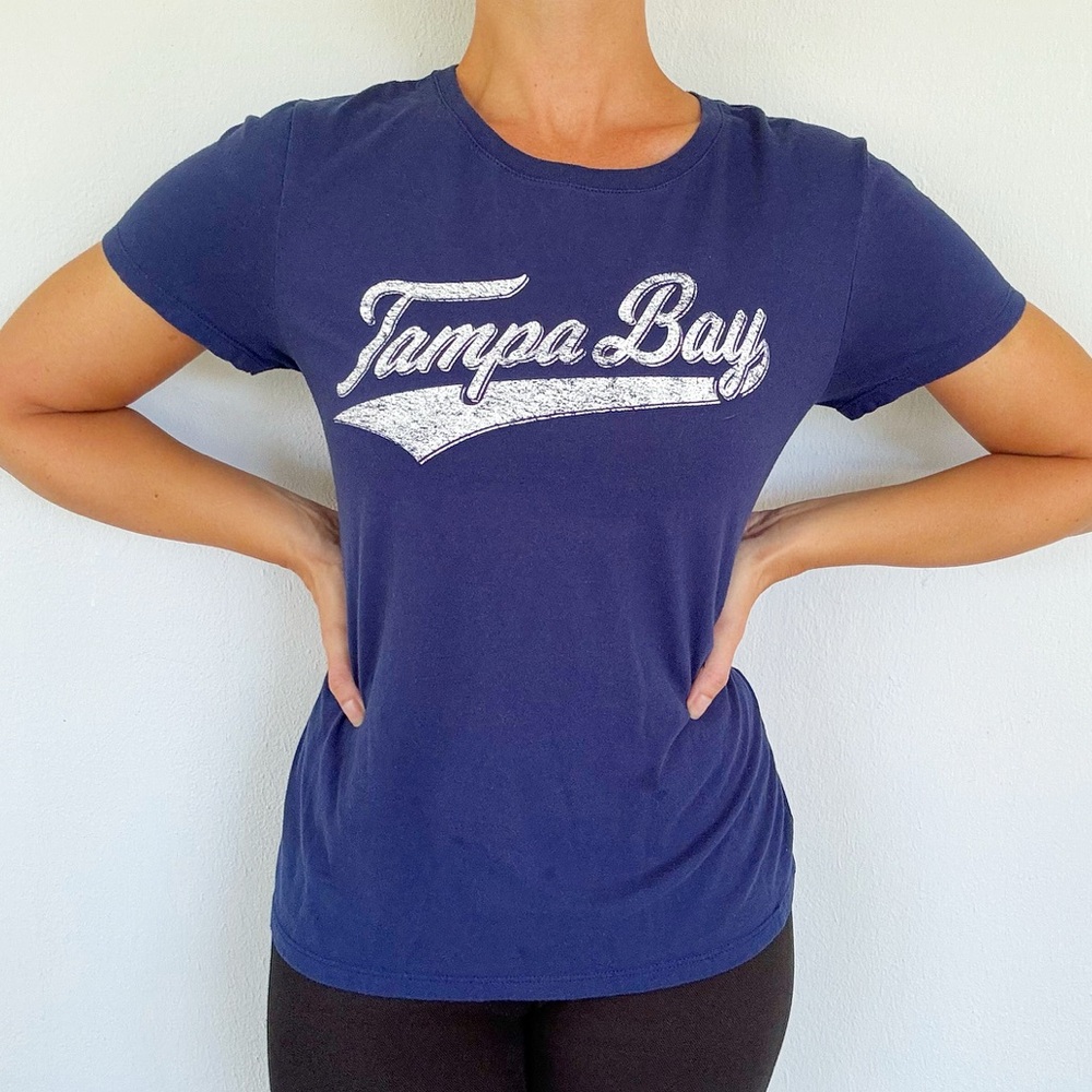 Gildan Tampa Bay Rays MLB blue white cotton crew neck logo tee size medium